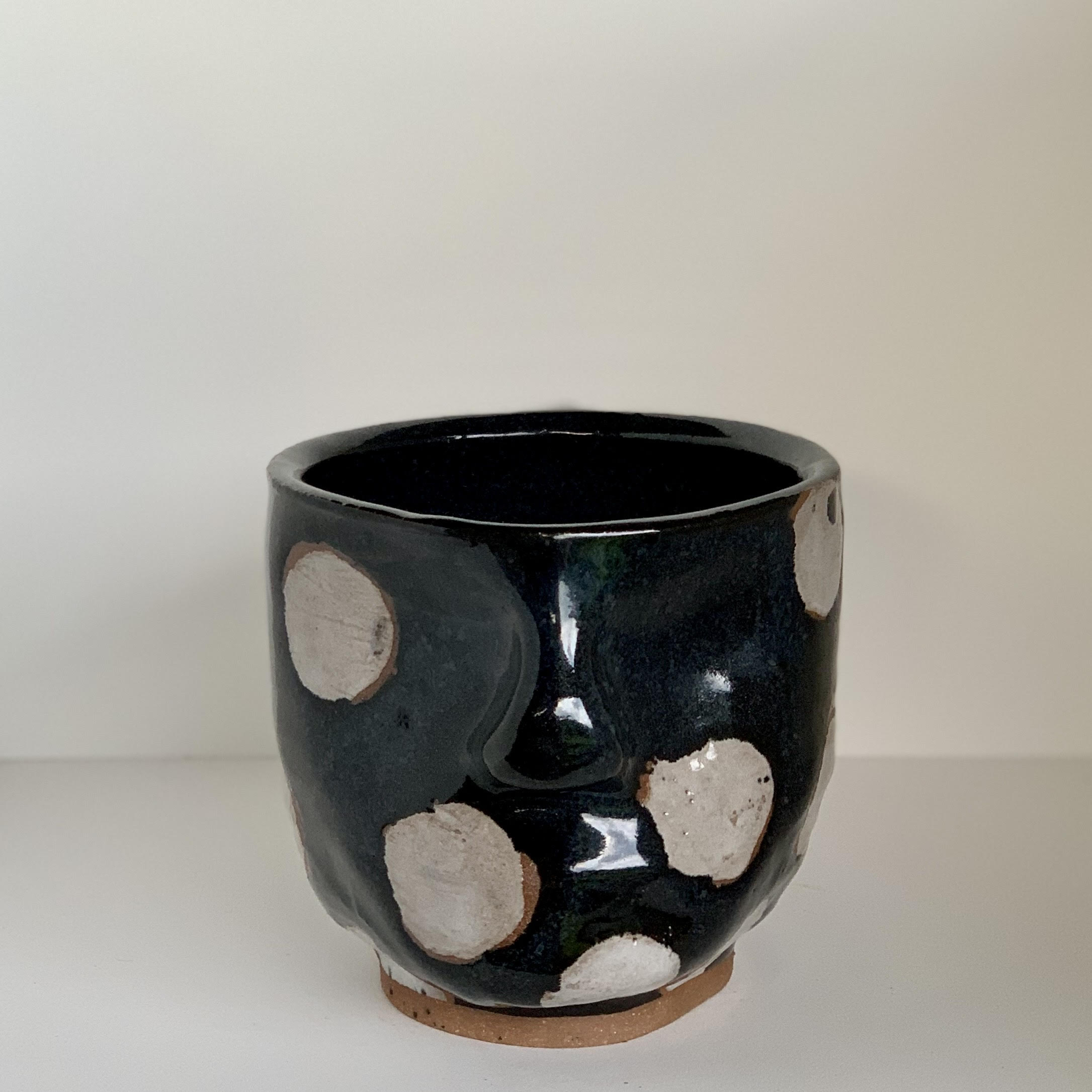 Black Polka Dot Mug With White Glaze
