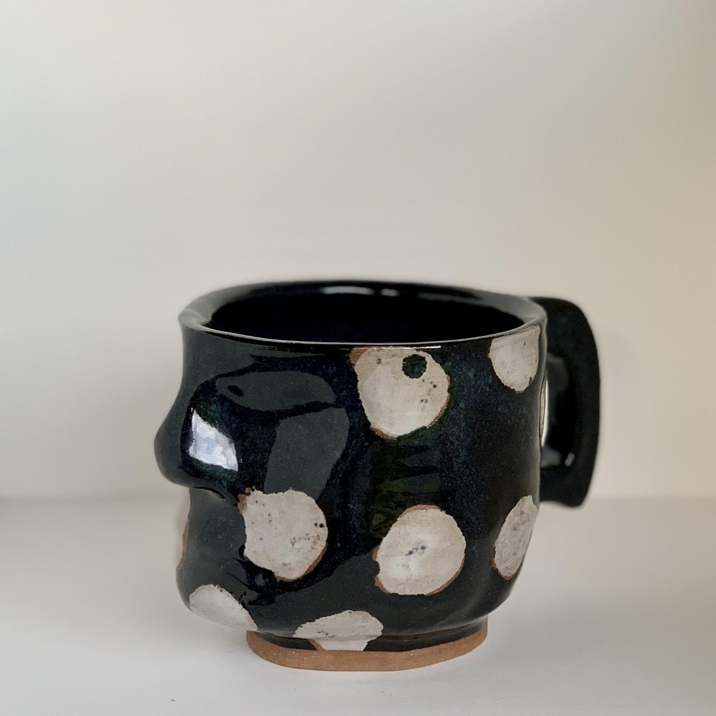 Black Polka Dot Mug With White Glaze